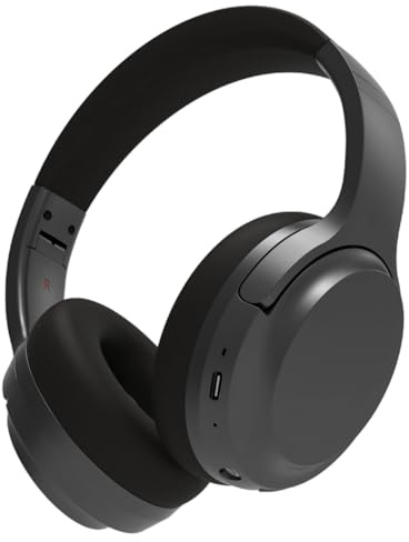 yeeplant Trådlösa hörlurar 5.3, Över örat med mikrofon, Hi-Fi-stereo, vikbara, 25 timmars speltid, lätt, brusreducering för resor och arbete, svart