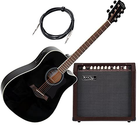Classic Cantabile WS-20 BK Songwriter Pro Set - Guitare Western avec pickup - noir - Amplificateur acoustique 2 canaux 30 watts - Câble
