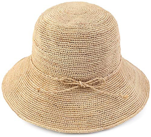 Melesh Chapeau de paille pour femme Motif seau - Beige - Taille unique