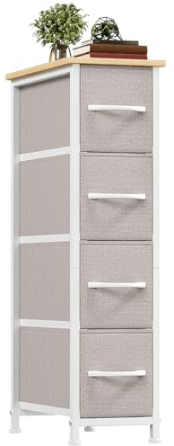 Somdot Kommode mit Schubladen, Kommode Schmal Schlafzimmer Wohnzimmer Flur, Komodenschrank Schubladenschrank Aufbewahrungsschrank Stoffkommode, 4 Stoffschubladen, Ashgrau, 48T x 20B x 75H cm