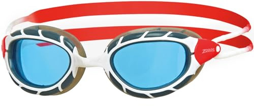 Zoggs Predator Gafas de Natación para Hombre y Mujer – Gafas de Piscina para Adulto Con Lentes UV, Antivaho – Correas Deslizantes de Fácil Ajuste – Lentes Tintadas, Blanco y Rojo, Pequeño