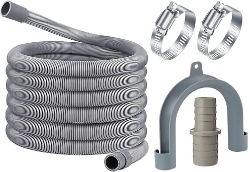 Waste water drain outlet hose pipe kit for Washing Machine, Washer Dryer, Dishwasher (includes 2.5m / 8 Ft Long Hose, 2 X Jubilee Clips, Hose Hook & Connector)