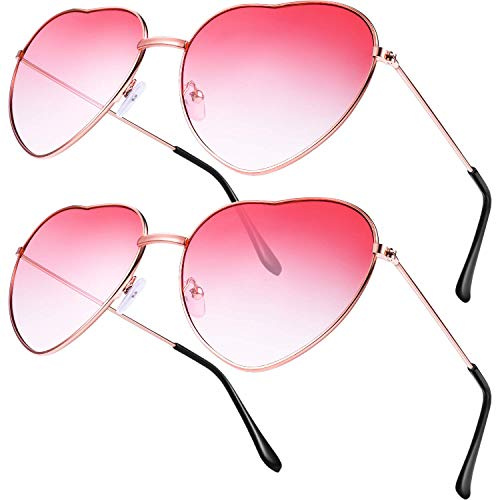 Occhiali a Cuore, 2 PCS occhiale Hippie con Montatura in Metallo Forma di Cuore Retrò per Donna Ragazze Festival Anni 60s 70s Accessorio Travestimenti Rosa