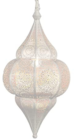 Marrakesch Lámpara Oriental Marroquí - lamparilla colgante - farola de techo Lunar Blanco - 40cm - muy práctica para una iluminación excelente - transmite una decoración excelente refinada