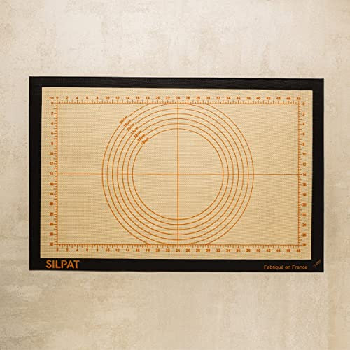 Silpat Backmatte mit Skala, rutschfest, antihaftbeschichtet, leicht auszubreiten und zu schneiden, Backzubehör, professionelle Qualität, 58,5 x 38,5 cm
