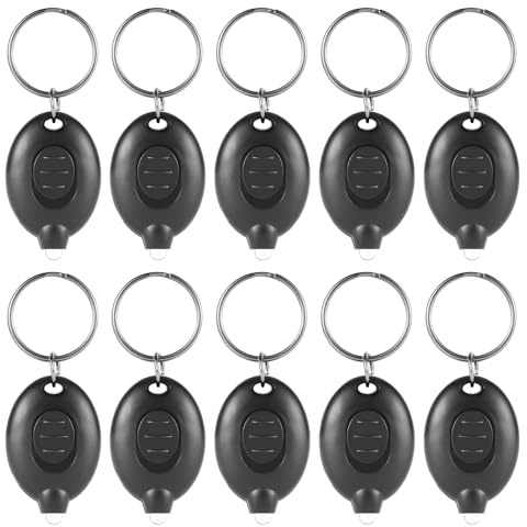 10pcs LED Keychain Flashlight, Portable Mini Key Ring Light Ultra Bright Battery Powered Keyring Torch for Camping Hiking Emergency Lighting (Batteries Included)