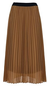 COTIDI Jupe plissé Longue mi-Longue pour Femme Taille élastique Made in Italy (Camel)