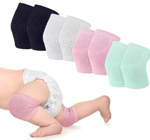 Lotbun 4 Pares Rodilleras Bebe Gateo, Antideslizantes Rodilleras Elásticas Odilleras Bebe Niños Calentador para Bebé 0 a 24 meses