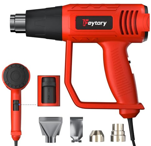 Heissluftpistole，2000W Heißluftfön，Heißluftgebläse mit 2 Temperatureinstellungen，（60℃-600℃）Überhitzungsschutz，mit 4 Düsen，Für Bastelarbeiten, Abbeizen, Schrumpffolien/Schrumpfschläuche