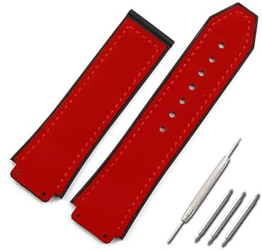 TVKSIPAR Red Mad Rindslederarmband, Uhrenzubehör, Passend For HUBLOT-Serie, 19 Mm X 25 Mm, Wasserdichtes Sport-Kautschukarmband For Herren Und Damen(Style 1)