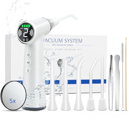 Vhipu Kit elettrico per la rimozione dei calcoli tonsillari, Rimuove rapidamente i calcoli tonsillari, alito fresco,Batteria 800mAh per lunga durata, Conveniente e adatto per viaggi e uso domestico.