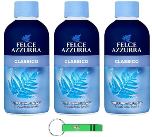 3x Felce Azzurra Profumatore per Bucato Classico - Klassisches Duft-Wäsche-Lufterfrischer für zu Hause 220ml + Beni Culinari Kostenloser Schlüsselanhänger