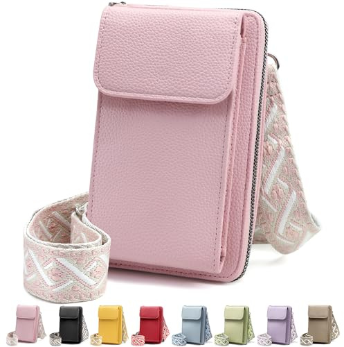 DBPBToU Klein Handytasche zum Umhängen, PU Leder Kleine Umhängetasche Damen, Handy Tasche zum Umhängen verstellbarer Riemen unter, Handy Schultertasche ür Handy unter 7 Zoll (Rosa)