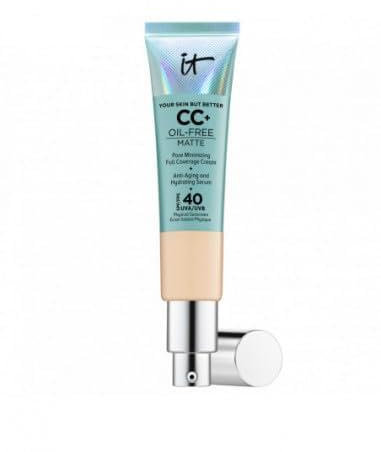 IT Cosmetics Your Skin But Better CC+ Cream Natural Matte LSF 40, 32 ml, Glanz reduzierende, farbkorrigierende und pflegende Foundation mit LSF 40, Getönte Gesichtscreme, Farbton Fair Light