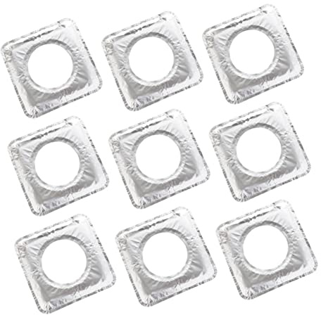 Homoyoyo Lot De 10 Revêtements Carrés En Papier D’aluminium Résistant à La Chaleur Pour Brûleurs De Cuisinière à Gaz, Anti-huile, Nettoyants Et Réutilisables, Adaptés à La Protection Du Four à Gaz