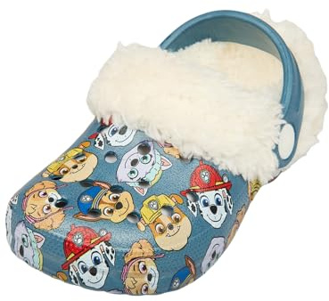 Paw Patrol Zuecos forrados de piel para niños, pantuflas de invierno para niños con Marshall, Chase y Skye, zapatos azules sin cordones, Blue, 30 EU