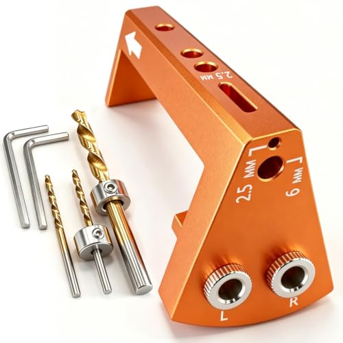 Undermount Drawer Drilling Guide - Durable Aluminum Drill Angle Guide w/Steel Inserts - Drill Guide Jig for Blum Tandem & Drawer Slide â Ideal Woodworking Tools Includes Drill Bits, Collars & More