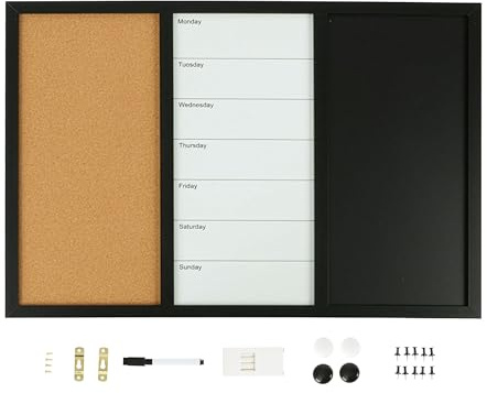 Relaxdays Lavagna combinata 3in1, 60x90 cm, whiteboard, bacheca, a Gesso, Accessori, memoboard Magnetico, Multicolore