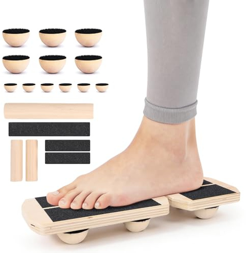 TOMSHOO Tavola di Equilibrio Set per Adulti - Legno di Betulla Antiscivolo, Portata 136kg, Allenamento Versatile per Fitness/Yoga/Riabilitazione, Design Compatto Portatile per Casa/Ufficio/Palestra