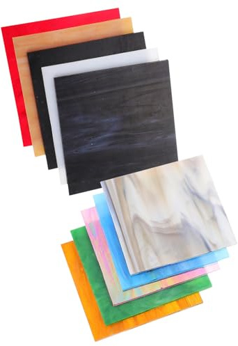 Hoement Vidrio de Catedral en Láminas 10X10 CM 10 Piezas para Decoración de Ventanas y Proyectos de Mosaico DIY Color Aleatorio