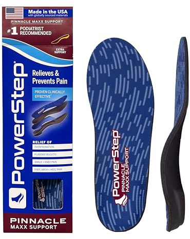 PowerStep Pinnacle Maxx Orthotic Insoles, Maximum Stability & Comfort. Firm & Flexible Angled Heel Style to Help Flat Feet & Overpronation, Heavy Duty Inserts for Men and Women, Made in USA (M 14-15)