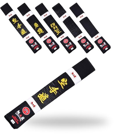 MAR | Martial Arts Belt, Karate Master's Black Belt, Block Grading Belts, Block Ranking Belts; Polyester Silk Satin Fabric - Expert Black Belt (280cm)