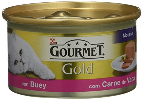 GOURMET Gold Mousse, Comida Húmeda para Gato Adulto, Mousse de Carne de Vacuno con Buey, Pack de 24 Latas de 85 g