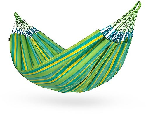 LA SIESTA® - Brisa - Klassische Doppel-Hängematte, handgefertigt in Kolumbien, mit 160 cm Breite für entspannte Momente drinnen und draußen. (Lime)