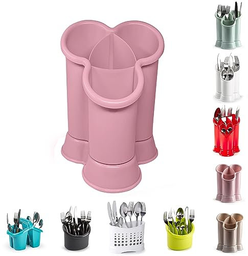 4 Compartment Cutlery Drainer Caddy | High Grade Plastic Utensil Holder for Kitchen | Cleaning Tools Organizer for Home & Kitchen (Pink - D2)