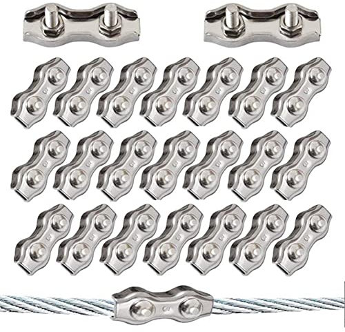 20 Stück Duplex Klemme M3 Seilklemme Drahtseil Clamp 304 Edelstahl Drahtseilklemmen Duplex Clips für 3mm Stahlseil Seil Takelage