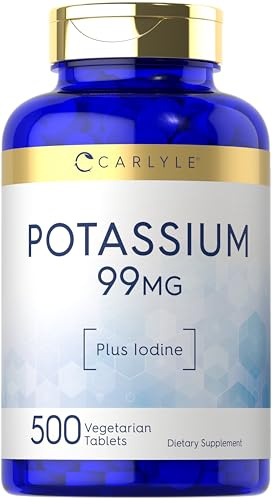 Carlyle Potassium Plus Iodine | 99mg | 500 Tablets | Vegetarian, Non-GMO, and Gluten Free Supplement