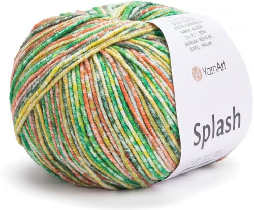 YarnArt Jeans Splash – Variegerat sportgarn 55 % bomull 45 % akryl 1 hud/boll 50 g 174 yds mjukt bomullsgarn för Amigurumi (940)