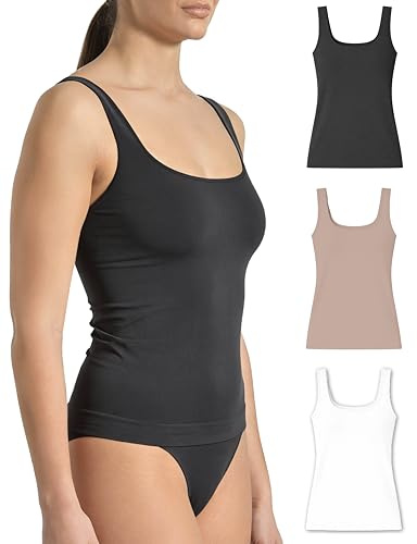 Risalti Camiseta Tirantes Mujer Interior de Microfibra 3 Pzs - Camiseta Mujer Sin Manga Elegante, Top más Suave Que el Algodon, Camisetas Sin Costura y Etiquetas - Made in Italy