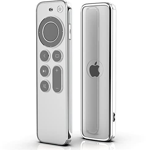 Etui Souple pour télécommande en TPU Compatible pour Apple TV 4k 2021 Télécommande Housse de Protection Contre Les Rayures et Les Chutes-Transparent avec Bord argenté (Transparent)