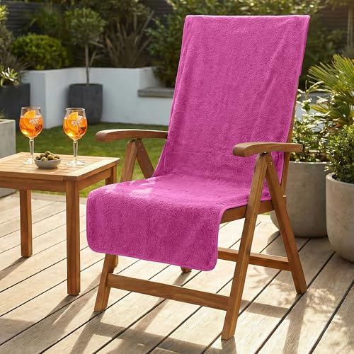 LAYNENBURG Premium frottéskyddsöverdrag för trädgårdsstol – 100 % bomull – Oeko-TEX 100 – handduk överdrag med högt ryggstöd – stolsöverdrag med kuvert för camping, liggstol (65 x 130 cm fuchsia)