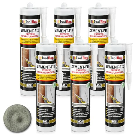 Isolbau Zement-Fix Express Lot de 6 cartouches de mortier de réparation pour joints et fissures en intérieur et en extérieur Gris ciment 300 ml