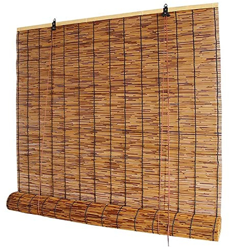 Outdoor Reed Roller Blinds, Retro Bamboo Roller Blinds, Anti-UV and Waterproof, Suitable for Indoor/Outdoor Porch Privacy, Lifting, Sun Protection-carbonizedcolor-40x72in（WxH