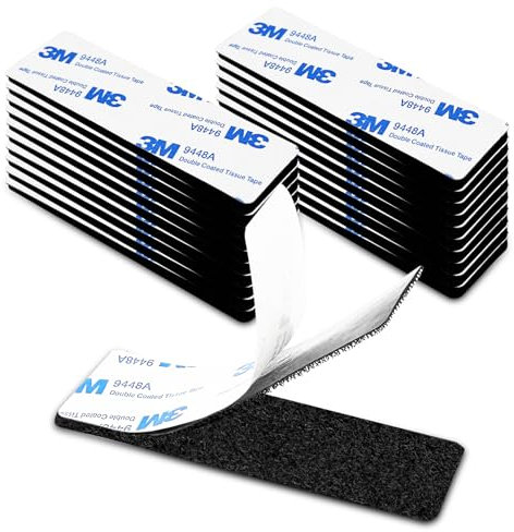 Fousenuk 20 Pares Belcro Adhesivo Doble Cara Fuerte, 3cm x 10cm Negro Cinta Belcro Adhesivo Fuerte, Cinta Adhesiva Doble Cara, Adhesivo Doble Cara Extrafuerte Reutilizable para Alfombra Doméstica