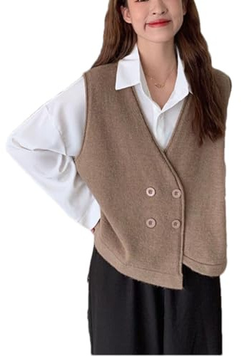Gilet da donna in cashmere lavorato a maglia doppiopetto con scollo a V autunno e inverno senza maniche maglione da donna gilet versatile top kaki