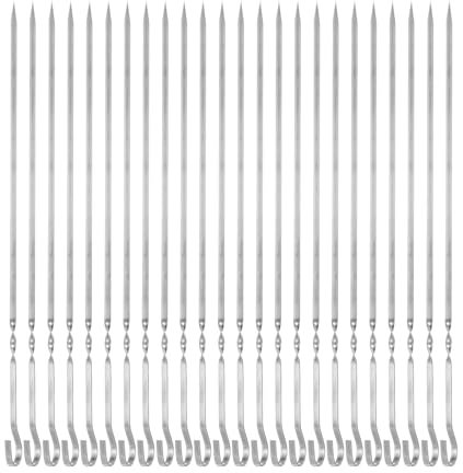 QUARKZMAN 24 piezas de Brochetas de Metal 30cmx4.3mmx1.2mm de Acero Inoxidable Palitos Planos con Mango de Anillo Reutilizables para Barbacoa al Aire Libre Parrilla de Parrilla para Carne