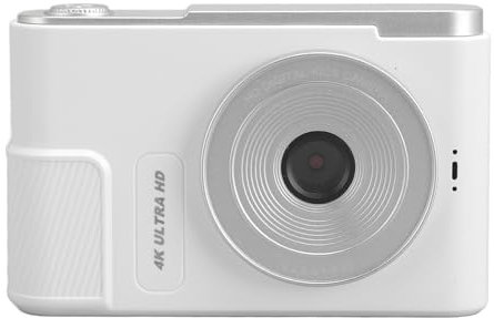 Fotocamera Compatta Portatile, Videocamera Digitale con Bilanciamento Automatico del Bianco Anti-vibrazione con Schermo da 2,4 Pollici 4K per Studenti in Viaggio (WHITE)