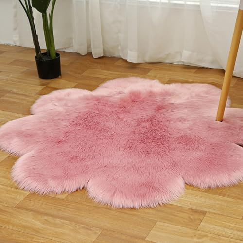 Tomifine Tappeto in Finta Pelle di Pecora Shaggy Man Made in Lana Tappeto a Pelo Lungo Tappeti Imitazione Pelle di Pecora per Soggiorno Camera da Letto Divano Tappeti da Pavimento (80 cm,Rosa)