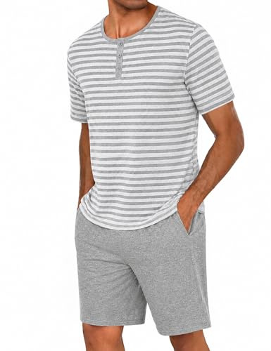 Marvmys Pijama Hombre Verano Algodón Corto Rayas Bolsillo S-3XL