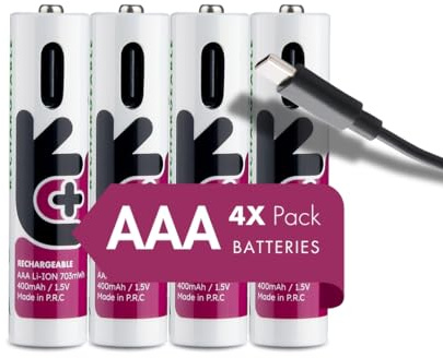 Batterie Mini Stilo AAA Ricaricabili con Cavo USB-C 4in1 1,5V 400mAh/703mWh +1000 Cicli di Ricarica Pile Litio HR3 Ministilo Uniross Tastiere Mouse Telecomandi Lunga Durata Alta Qualità - 4 Batterie