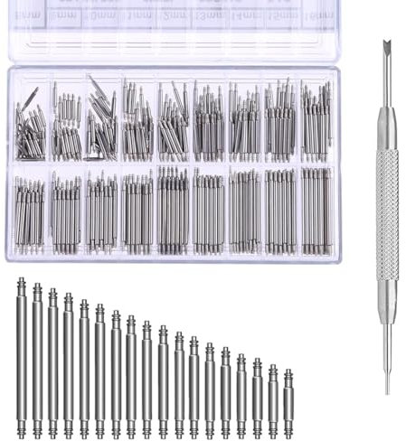IKOPFLN 144 Pezzi Barre a Molla per Cinturini per Orologi, Strumenti per Orologi Argento, 8-25mm con Strumenti