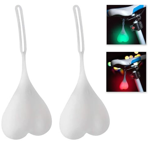 2 Pcs Bike Balls Tail Light, Heart Shaped Rear Cycling Tailight, LED Silicone Bicycle Rear Light, Waterproof Night Warning Taillight for Cycling, Bike Seat Post, Handlebar & Backpack (Green Red)