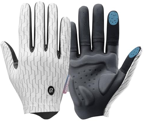 ROCKBROS Guantes Ciclismo Hombre Mujer Pantalla Táctil Guantes Deporte Dedo Completo Primavera Verano para MTB Bicicleta Carretera Gravel Running Gym Negro Blanco S-XL