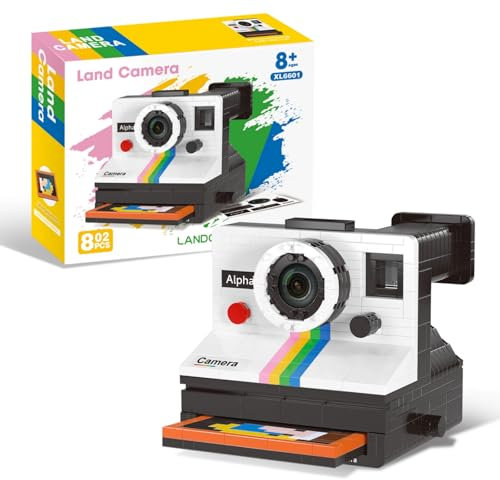 DrmBeyd Klassische Retro Kamera Bausteine für Polarooid, 802 Teile Mini Ideas Kamera Set, Mirco Kamera Klemmbausteine Modell, Geschenk für Erwachsene und Kinder, Non Kompatibel mit L***