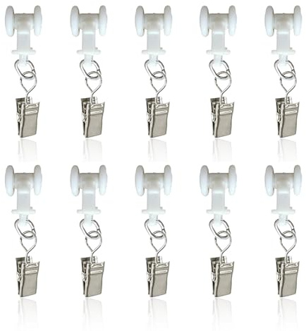10 Pack Curtain Track Gliders Hooks- Dual Wheel Roller Carriers with Stainless Steel Hooks for Sliding Curtains and Drapes