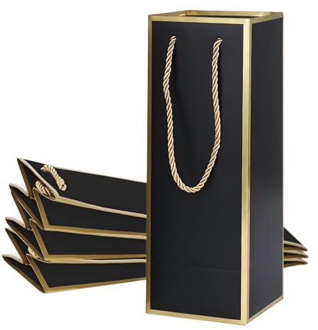 4 Pcs Wine Gift Bags,4x4x11 Sturdy Luxury Wine Bottle Gift Bag,Reusable Liquor Bag with Gold Foil Print,Bottle Bags Wines for Wedding Valentines Birthday Christmas Retirement Party Supplies(Black)